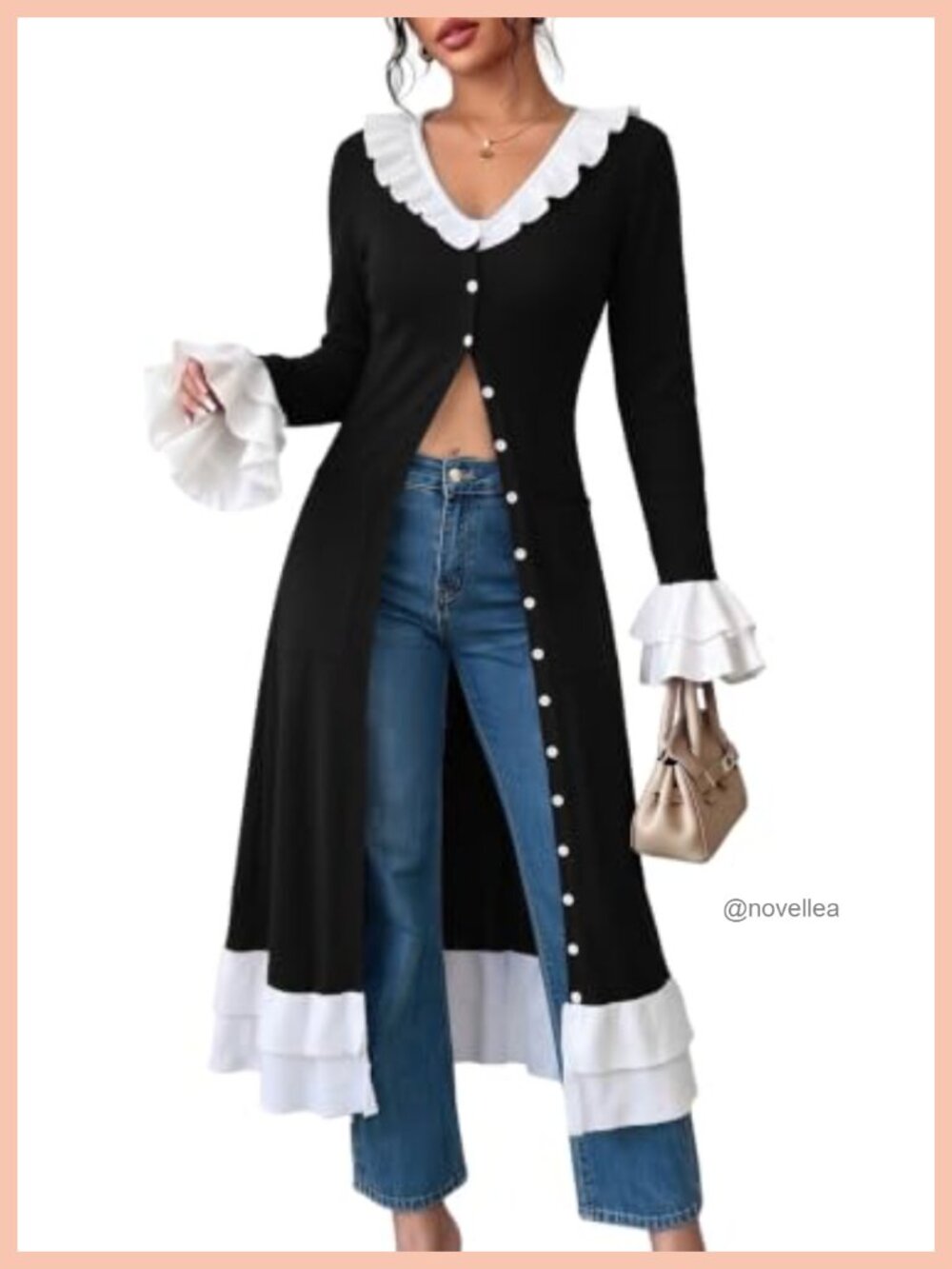 Women's Maxi Cardigan Bell Sleeve Lightweight Sweater Duster